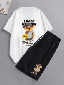 Manfinity LEGND Bộ hai mảnh Nam Dây kéo Túi Hoạt hình Lá thư Giải trí - Đen và trắng - Xem 5