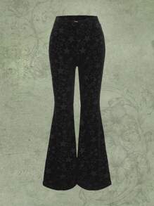 ROMWE Fairycore 星星印花喇叭褲 - 黑色 - 查看 1