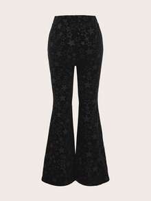 ROMWE Fairycore 星星印花喇叭褲 - 黑色 - 查看 4