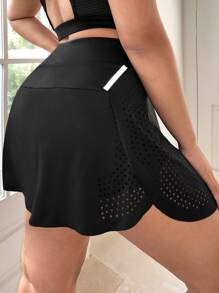 Yoga Basic Váy thể thao & Skorts Plus Size Túi màu trơn - màu đen - Xem 2