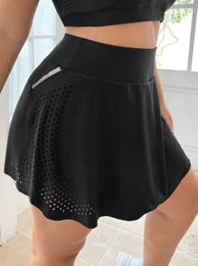 Yoga Basic Váy thể thao & Skorts Plus Size Túi màu trơn - màu đen - Xem 3