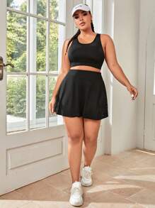 Yoga Basic Váy thể thao & Skorts Plus Size Túi màu trơn - màu đen - Xem 4