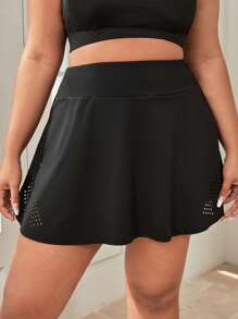 Yoga Basic Váy thể thao & Skorts Plus Size Túi màu trơn - màu đen - Xem 5