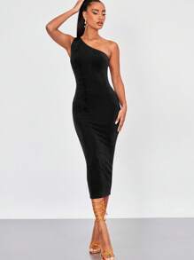 SHEIN BAE Đầm Lộ Lưng Vắt màu trơn Gợi cảm - màu đen - Xem 2