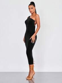 SHEIN BAE Đầm Lộ Lưng Vắt màu trơn Gợi cảm - màu đen - Xem 3