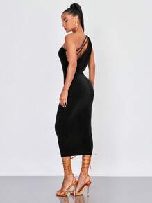 SHEIN BAE Đầm Lộ Lưng Vắt màu trơn Gợi cảm - màu đen - Xem 4