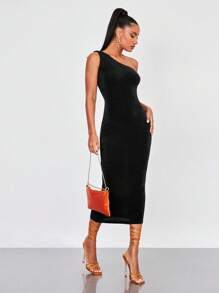SHEIN BAE Đầm Lộ Lưng Vắt màu trơn Gợi cảm - màu đen - Xem 5