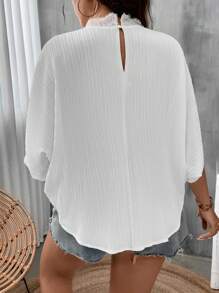 SHEIN Clasi Plus Contrast Lace Mock Neck Split Sleeve Blouse