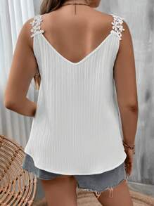 SHEIN LUNE Plus Guipure Lace Panel Cami Top - White - View 2