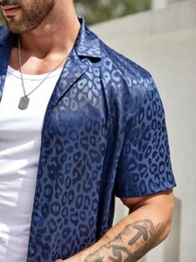 Manfinity Homme Men Leopard Jacquard Shirt & Shorts - Navy Blue - View 2