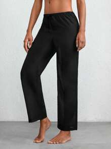 Ocili Solid Elastic Waist Sleep Trousers - Black - View 3
