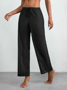 Ocili Solid Elastic Waist Sleep Trousers - Black - View 5