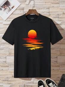 Men Sun Print Tee - Black - View 1