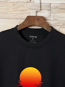 Men Sun Print Tee - Black - View 3