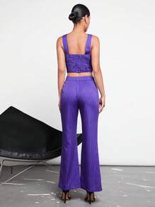 BizChic Striped Bandana Hem Tank Top & Split Hem Pants Workwear - Purple - View 2