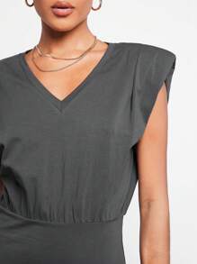 BizChic 墊肩素色緊身連衣裙不附腰帶 - 深灰色 - 查看 2