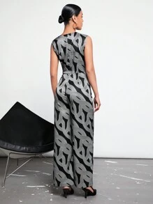 BizChic 滿版印花D型環側打結闊腿連體褲工作服 - 彩色 - 查看 2