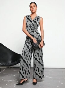 BizChic 滿版印花D型環側打結闊腿連體褲工作服 - 彩色 - 查看 4