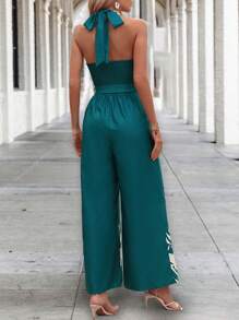 SHEIN LUNE Áo liền quần nữ Lộ Lưng Thắt lưng Buộc lại Thực vật In ngẫu nhiên Giải trí - Nhiều màu - Xem 2
