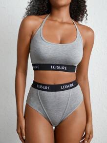 Ocili Leisure Letter Tape Halter Bra For Summer - Light Grey - View 6