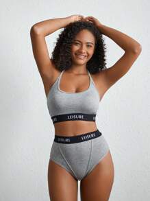 Ocili Leisure Letter Tape Halter Bra For Summer - Light Grey - View 4