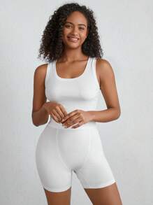 彈性舒適的經典圓領坦克上衣-白色 - 白色 - 查看 3