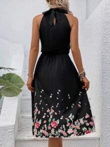 SHEIN LUNE Đầm Cắt ra Buộc lại Hoa Boho - màu đen - Xem 2