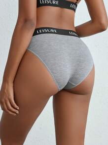 Ocili Leisure Smooth & Comfy Waist Letter Tape Bra And Brief Set - Light Grey - View 2