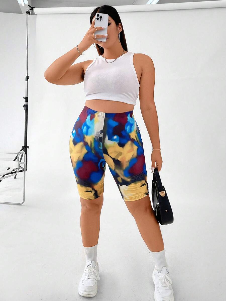 SHEIN Unity 大碼紮染騎行褲 - 彩色 - 查看 1