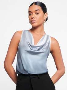 BizChic Draped Collar Satin Blouse Workwear - Multicolor - View 4
