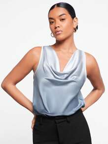 BizChic Draped Collar Satin Blouse Workwear - Multicolor - View 3