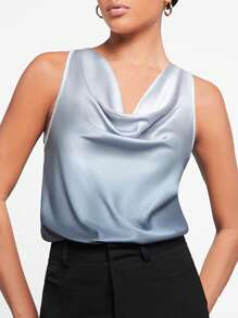 BizChic Draped Collar Satin Blouse Workwear - Multicolor - View 1