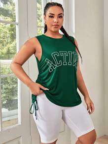 SHEIN Rhythm Era 大碼字母圖案側抽繩運動背心 - 綠色 - 查看 3