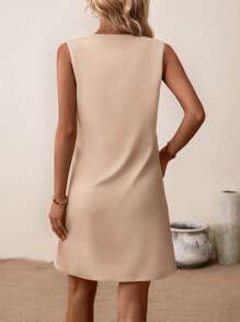 SHEIN LUNE 素色荷葉邊娃娃裙 - 杏色 - 查看 2