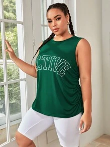 SHEIN Rhythm Era 大碼字母圖案側抽繩運動背心 - 綠色 - 查看 5