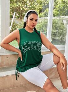 SHEIN Rhythm Era 大碼字母圖案側抽繩運動背心 - 綠色 - 查看 6