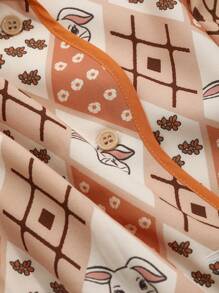 DAZY Cartoon Print Contrast Binding PJ Set - Orange - View 8