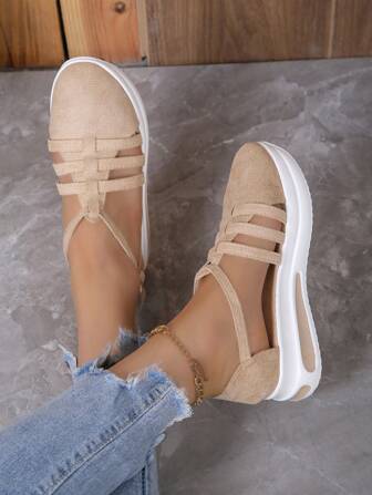 Women Casual Fashionable Wedge Heel Thick Sole Vacation Style Sports Shoes, Sporty Outdoor Sneakers