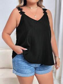 SHEIN Privé 大碼貼花吊帶上衣 - 黑色 - 查看 1