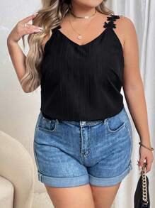 SHEIN Privé 大碼貼花吊帶上衣 - 黑色 - 查看 3