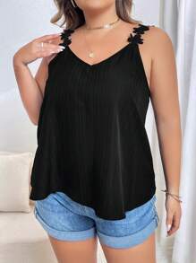 SHEIN Privé 大碼貼花吊帶上衣 - 黑色 - 查看 5