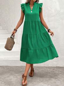 SHEIN LUNE Vestido smock de cuello notch ribete con fruncido