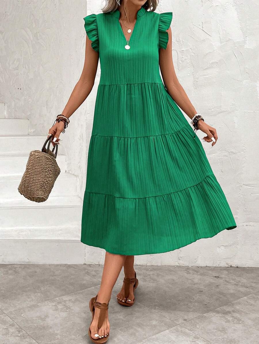 SHEIN LUNE Vestido smock de cuello notch ribete con fruncido