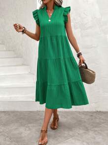 SHEIN LUNE Vestido smock de cuello notch ribete con fruncido