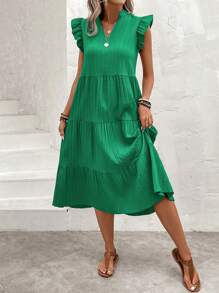 SHEIN LUNE Vestido smock de cuello notch ribete con fruncido