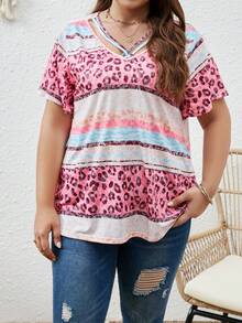 SHEIN LUNE Áo thun Plus size Cắt ra In hoa Báo Giải trí - Nhiều màu - Xem 3