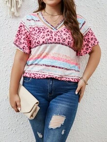 SHEIN LUNE Áo thun Plus size Cắt ra In hoa Báo Giải trí - Nhiều màu - Xem 5