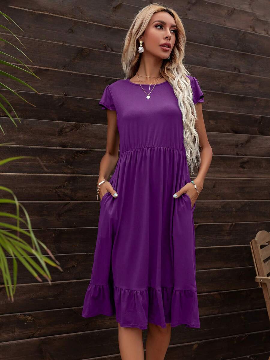 素色荷葉邊娃娃裙 - 紫色 - 查看 1