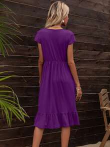 素色荷葉邊娃娃裙 - 紫色 - 查看 2