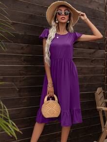 素色荷葉邊娃娃裙 - 紫色 - 查看 3